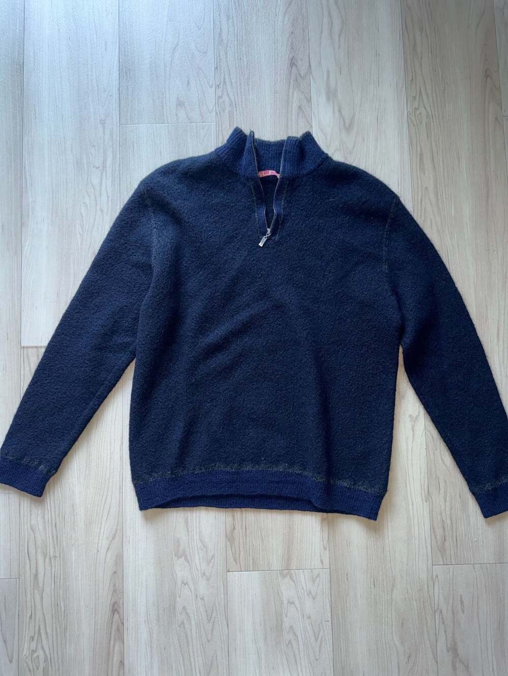 Huth 100% Alpaca Quarter-Zip Sweater Navy Blue Size XL